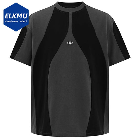 Men Patchwork Vintage T Shirts Streetwear Harajuku Hip Hop Oversized Tee Tops Summer Casual Loose Tee Tops