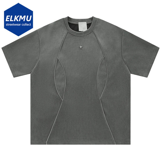 Men Suede Tshirt Reflective Striped Solid Short Sleeve T-Shirt 2024 Harajuku Hip Hop Summer Loose Fashion Casual Shirts Tee Tops